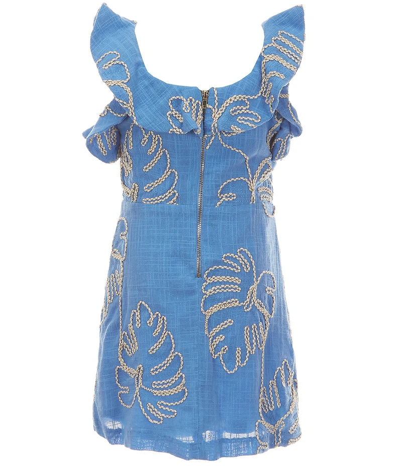 GB Little Girls Leaf Print Square Neck Ruffle Dress