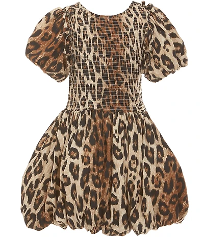 GB Little Girls Leopard Print Short Sleeve Bubble Hem Mini Dress