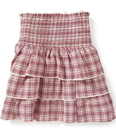 GB Little Girls Plaid Smocked Ruffle Skirt