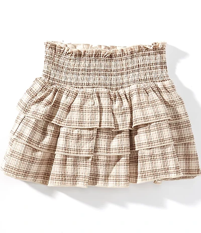 GB Little Girls Plaid Smocked Ruffle Skirt