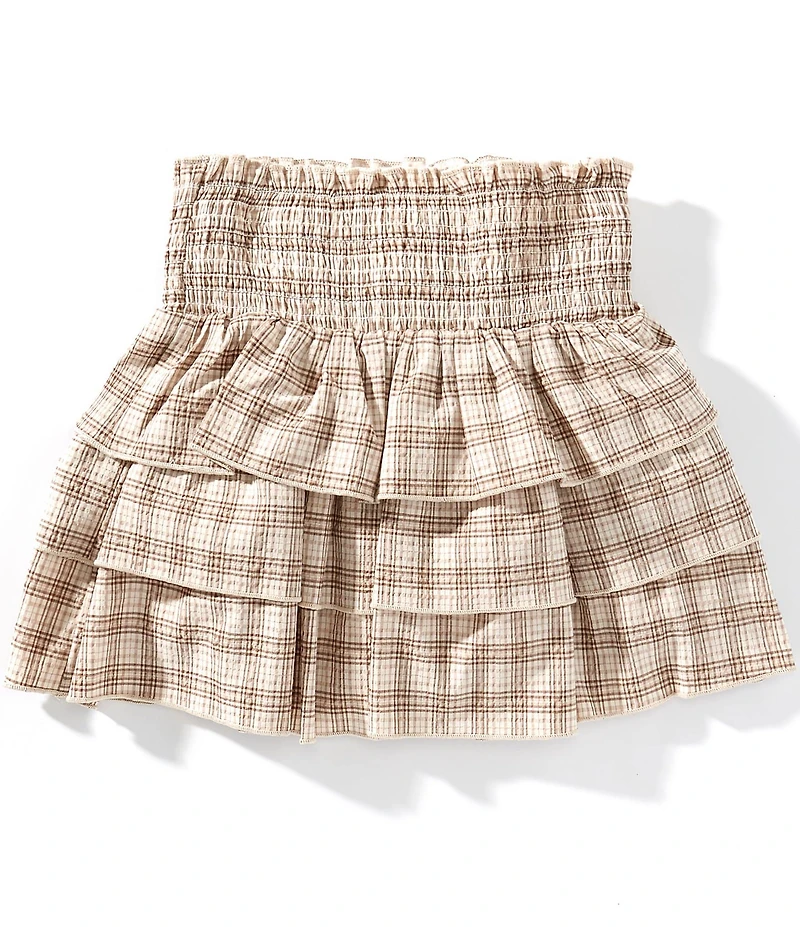 GB Little Girls Plaid Smocked Ruffle Skirt
