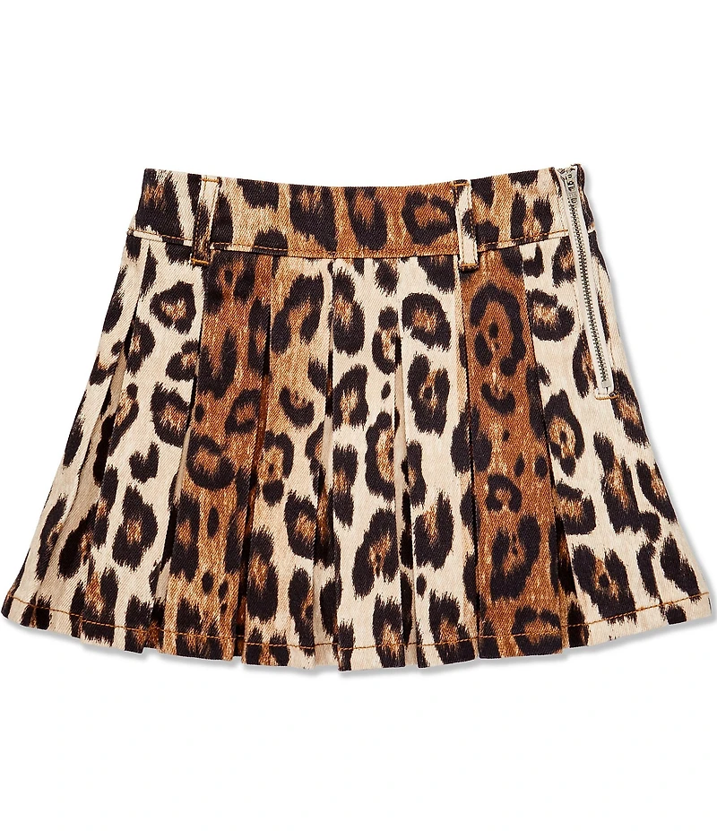 GB Little Girls Pleated Leopard Print Denim Mini Skirt