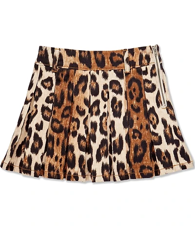 GB Little Girls Pleated Leopard Print Denim Mini Skirt