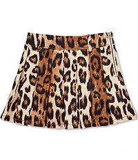 GB Little Girls Pleated Leopard Print Denim Mini Skirt