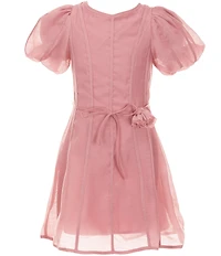 GB Little Girls Rose Belt Short Puff Sleeve Solid Mini Dress