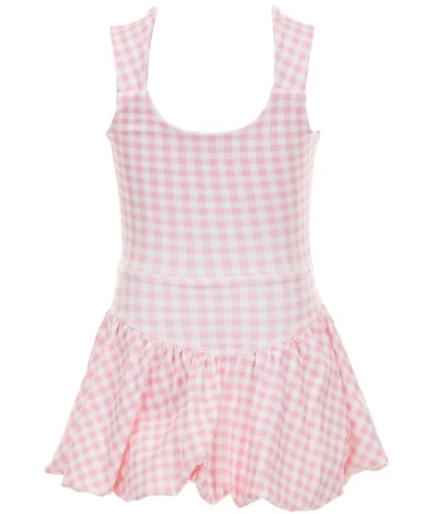 GB Little Girls Scoop Neck Printed Gingham Sunday Bubble Dress