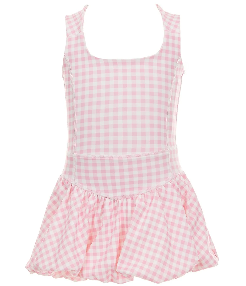 GB Little Girls Scoop Neck Printed Gingham Sunday Bubble Dress