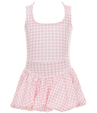 GB Little Girls Scoop Neck Printed Gingham Sunday Bubble Dress