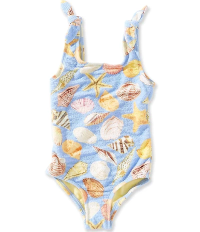 GB Little Girls Shell Print Scoop One Piece Swimsuit