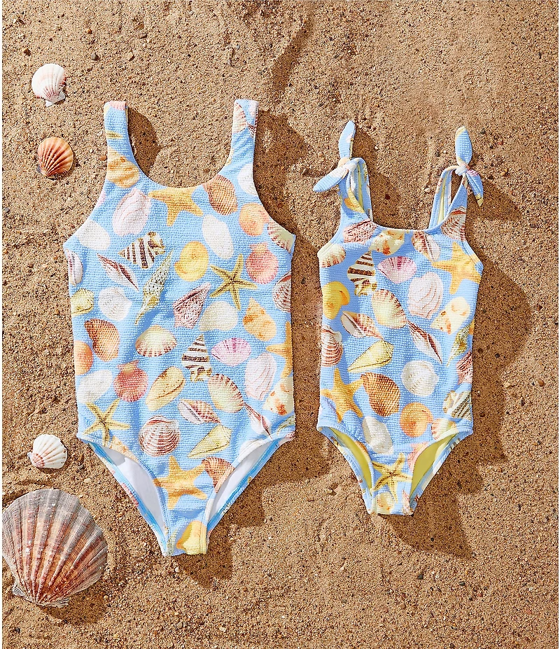 GB Little Girls Shell Print Scoop One Piece Swimsuit
