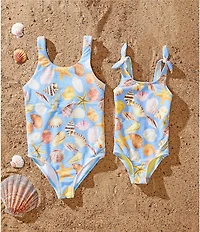 GB Little Girls Shell Print Scoop One Piece Swimsuit
