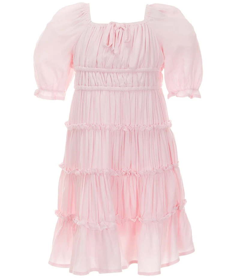 GB Little Girls Short Puff Sleeve Square Neck Crinkle Mini Dress