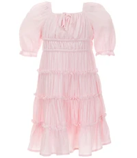 GB Little Girls Short Puff Sleeve Square Neck Crinkle Mini Dress