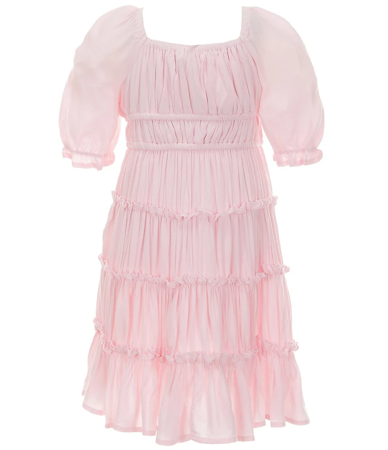 GB Little Girls Short Puff Sleeve Square Neck Crinkle Mini Dress