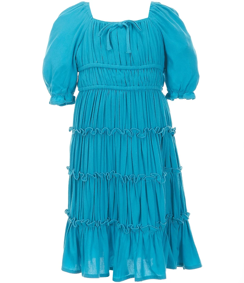 GB Little Girls Short Puff Sleeve Square Neck Crinkle Mini Dress