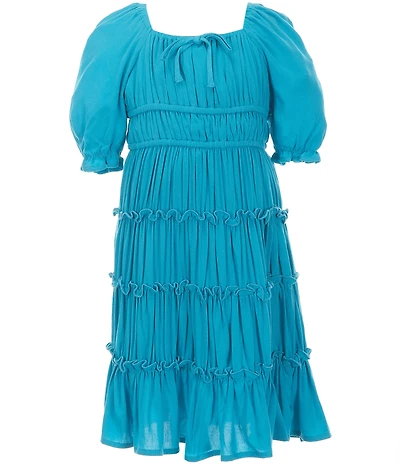 GB Little Girls Short Puff Sleeve Square Neck Crinkle Mini Dress
