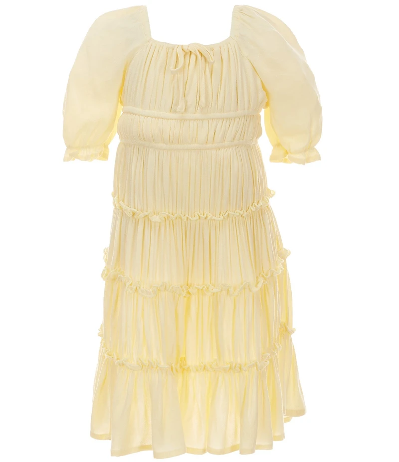 GB Little Girls Short Puff Sleeve Square Neck Crinkle Mini Dress