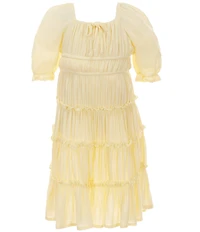 GB Little Girls Short Puff Sleeve Square Neck Crinkle Mini Dress