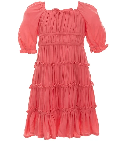 GB Little Girls Short Puff Sleeve Square Neck Crinkle Mini Dress