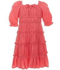 GB Little Girls Short Puff Sleeve Square Neck Crinkle Mini Dress