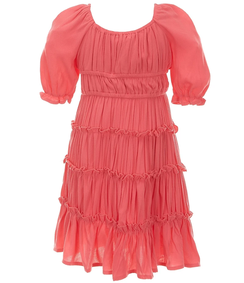 GB Little Girls Short Puff Sleeve Square Neck Crinkle Mini Dress