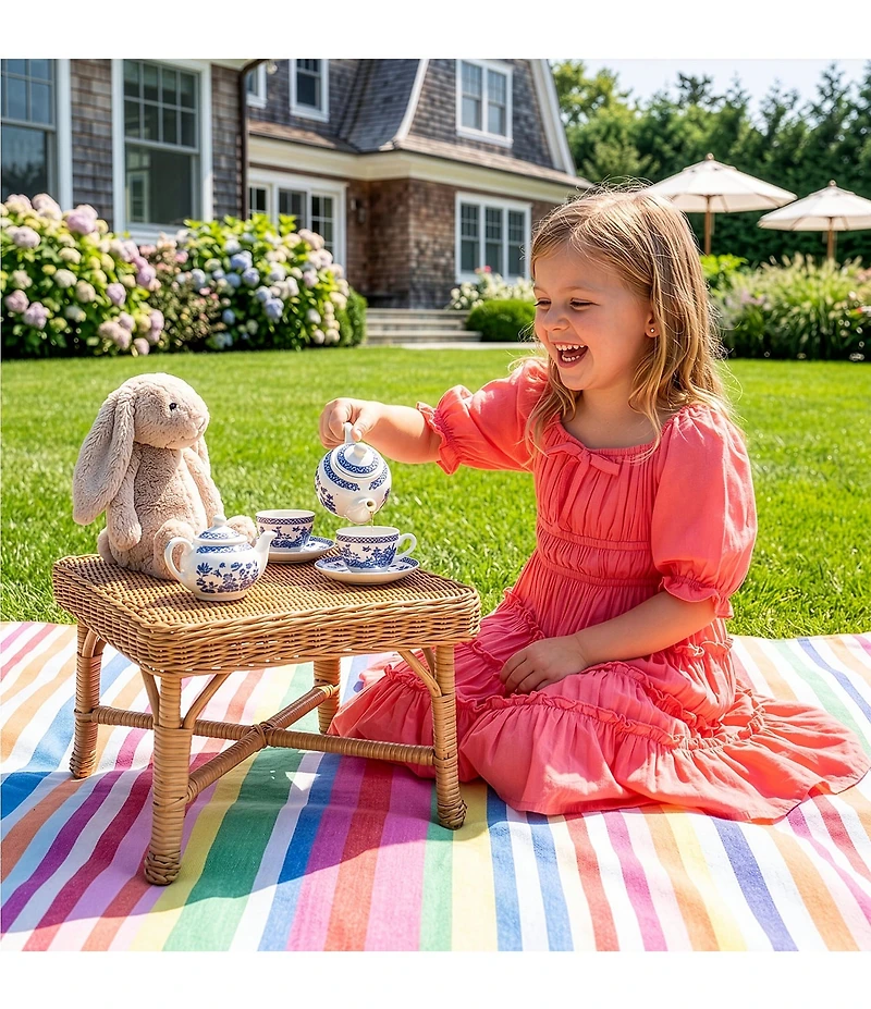 GB Little Girls Short Puff Sleeve Square Neck Crinkle Mini Dress