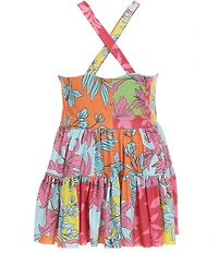 GB Little Girls Sleeveless Scoop Neck Cross Back Tiered Floral Printed Tennis Dress
