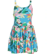 GB Little Girls Sleeveless Scoop Neck Cross Back Tiered Floral Printed Tennis Dress