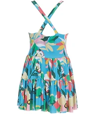 GB Little Girls Sleeveless Scoop Neck Cross Back Tiered Floral Printed Tennis Dress