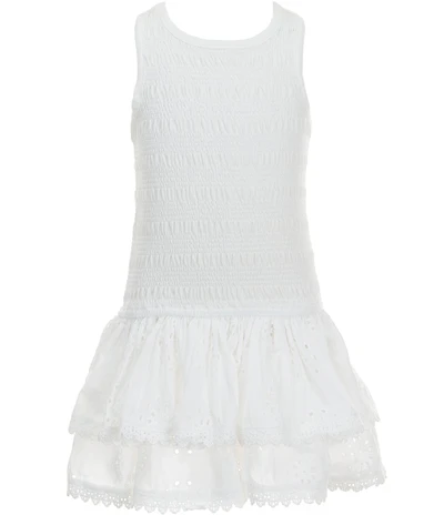 GB Little Girls Smocked Sleeveless Crew Neck Ruffle Drop Waist Mini Dress