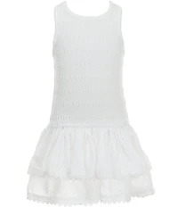 GB Little Girls Smocked Sleeveless Crew Neck Ruffle Drop Waist Mini Dress