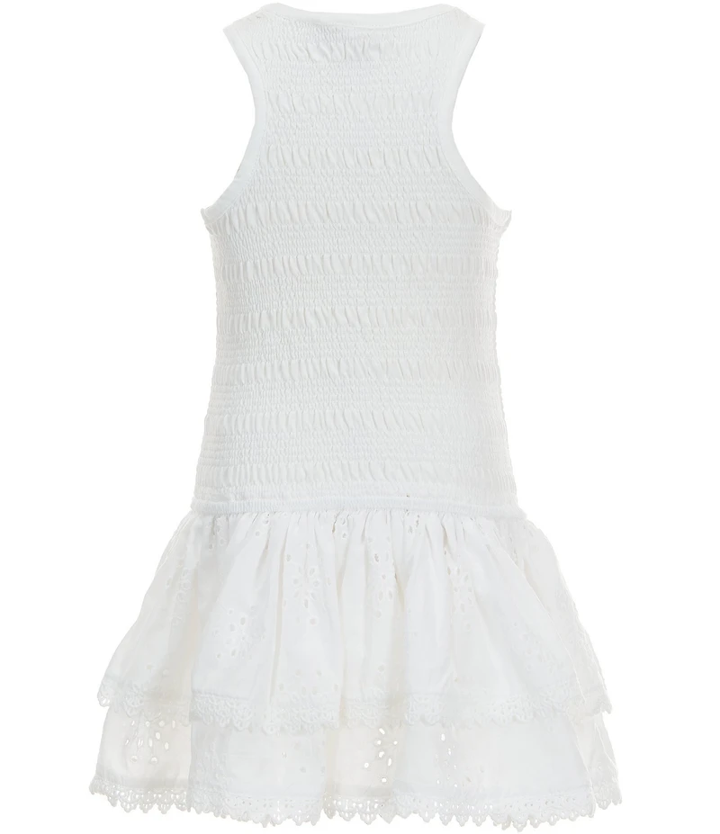 GB Little Girls Smocked Sleeveless Crew Neck Ruffle Drop Waist Mini Dress