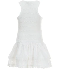 GB Little Girls Smocked Sleeveless Crew Neck Ruffle Drop Waist Mini Dress