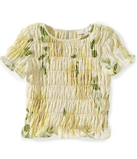 GB Little Girls Smocked Floral Short Sleeve Top