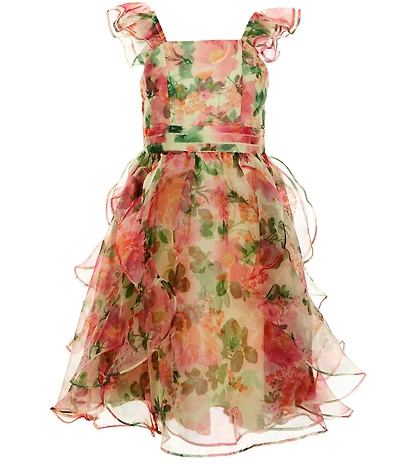 GB Little Girls Social Floral Organza Long Dress