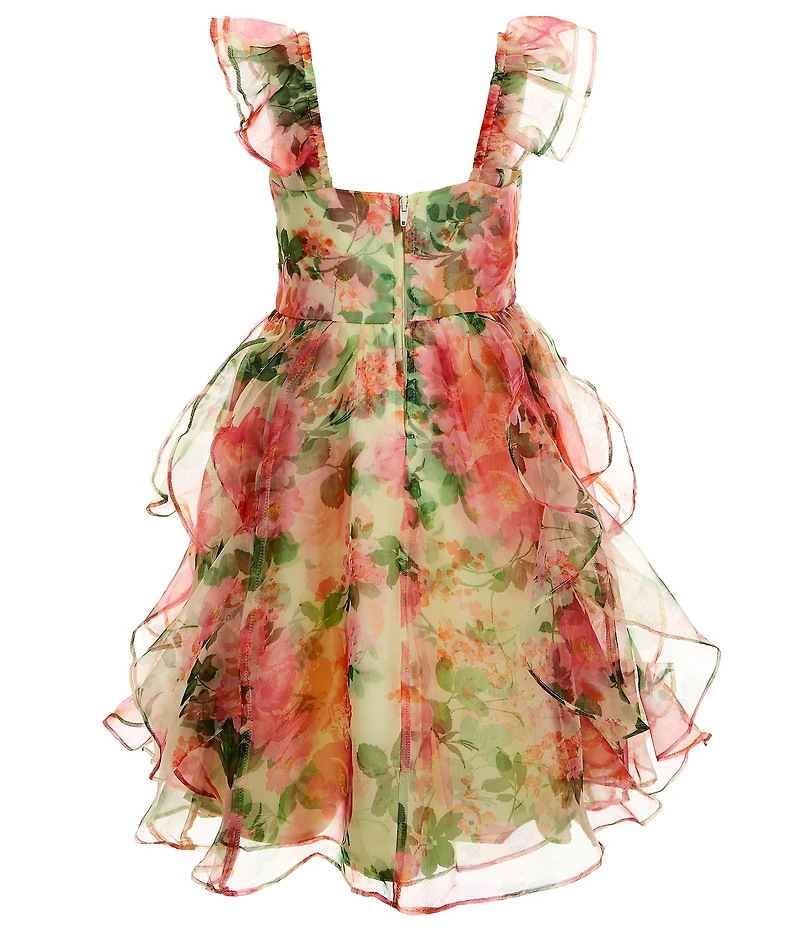 GB Little Girls Social Floral Organza Long Dress