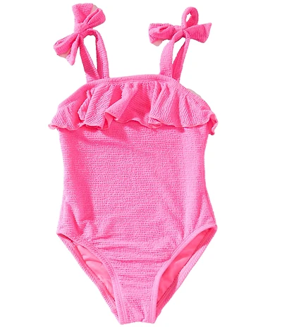 GB Little Girls Swim Crinkle Puff Ruffle Neck Flounce One Piece Swimsuit