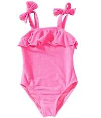 GB Little Girls Swim Crinkle Puff Ruffle Neck Flounce One Piece Swimsuit