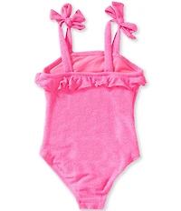 GB Little Girls Swim Crinkle Puff Ruffle Neck Flounce One Piece Swimsuit