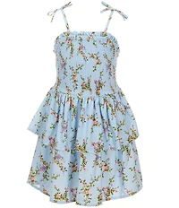 GB Little Girls Bow Shoulder Smocked Tiered Floral Print Mini Dress