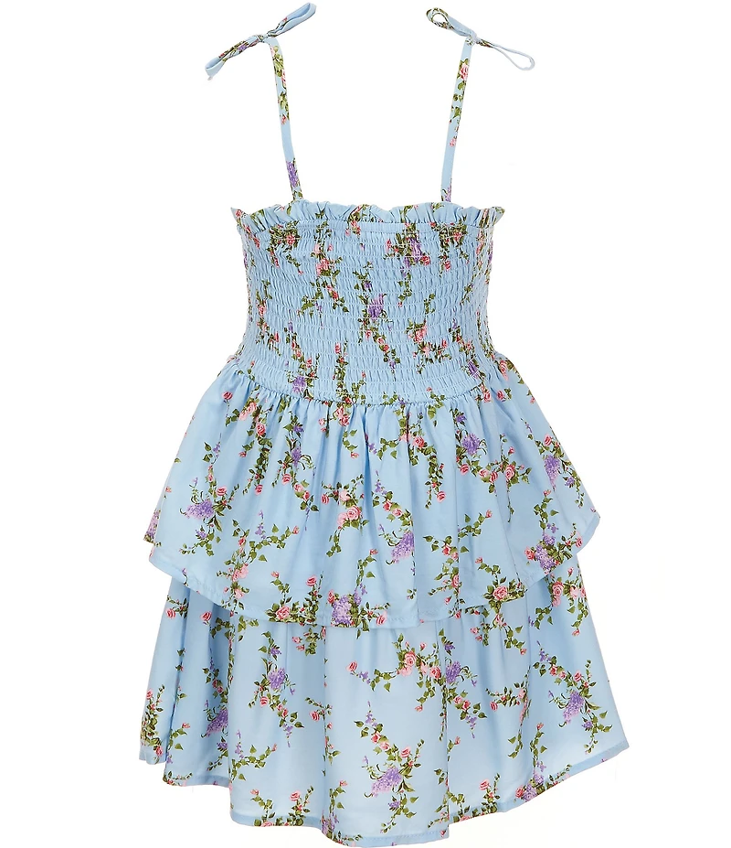 GB Little Girls Bow Shoulder Smocked Tiered Floral Print Mini Dress