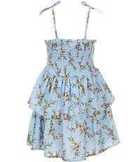 GB Little Girls Bow Shoulder Smocked Tiered Floral Print Mini Dress