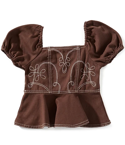GB Little Girls Woven Western Embroidered Top