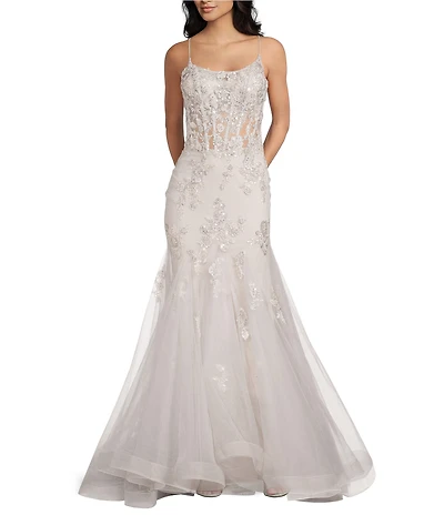 GB Mermaid Beaded Applique Lace Back Gown