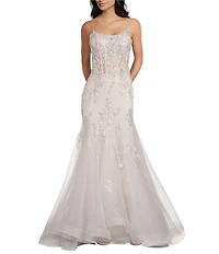 GB Mermaid Beaded Applique Lace Back Gown