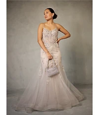 GB Mermaid Beaded Applique Lace Back Gown