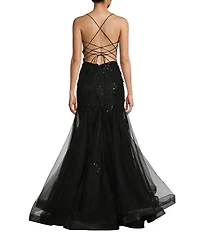 GB Mermaid Beaded Applique Lace Back Gown