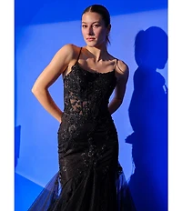 GB Mermaid Beaded Applique Lace Back Gown