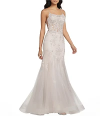 GB Mermaid Beaded Applique Lace Back Gown