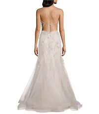 GB Mermaid Beaded Applique Lace Back Gown